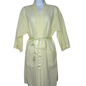 Vintage Womens Yellow Seersucker Cotton Robe Waist Tie Pockets - Size Missy
